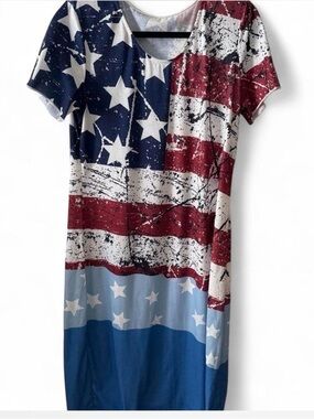 Source Unknown Red, White & Blue American Flag Midi Dress